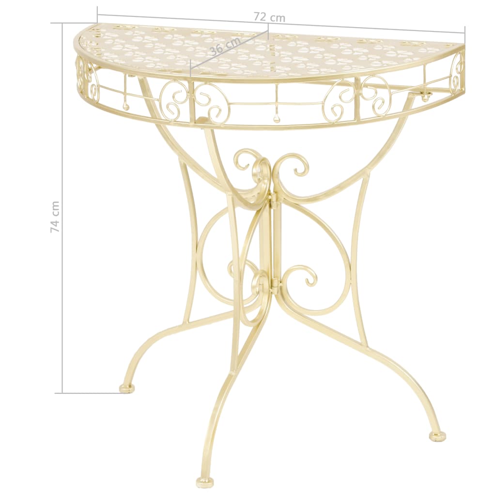 Sidobord vintage stil halvrunt metall 72x36x74 cm guld