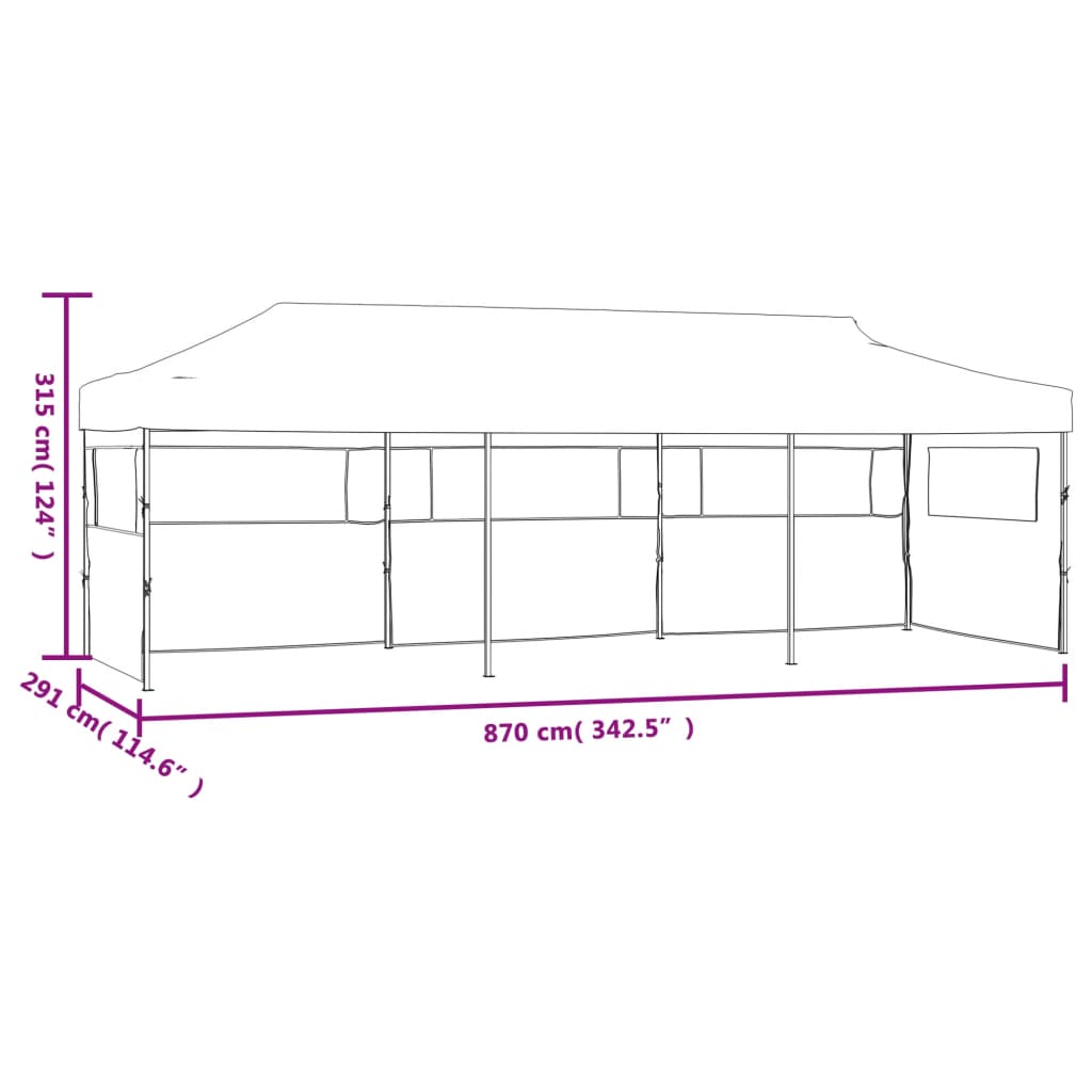 Pop-Up hopfällbart partytält med 5 sidoväggar 3x9 m antracit