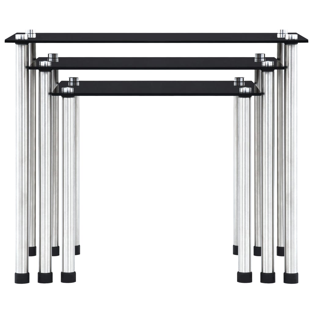 Set of 3 black tempered glass tables