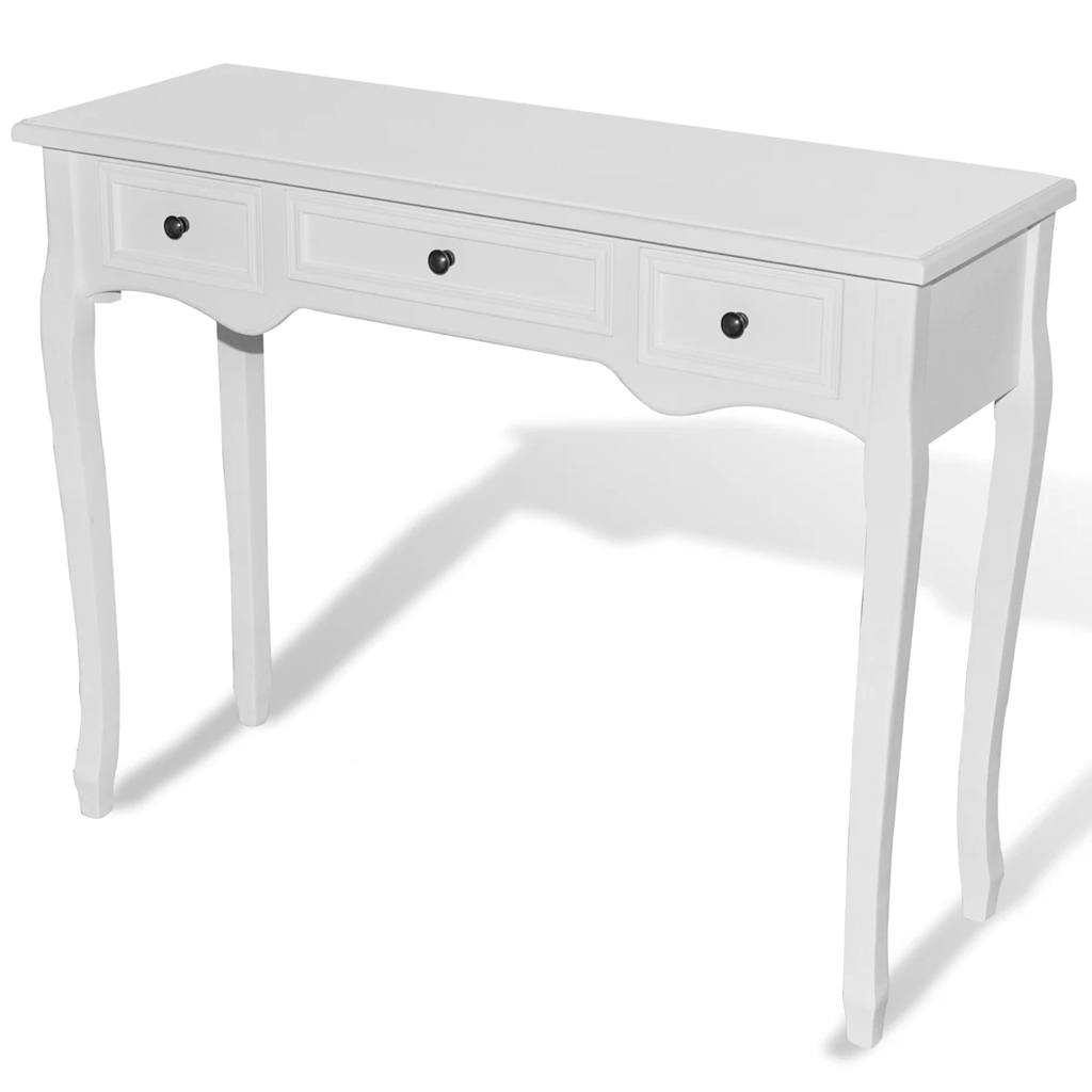 Console table with three drawers, white