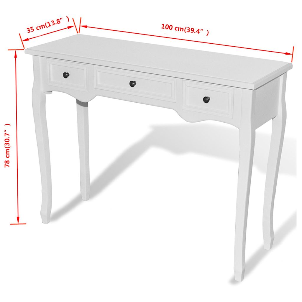 Console table with three drawers, white