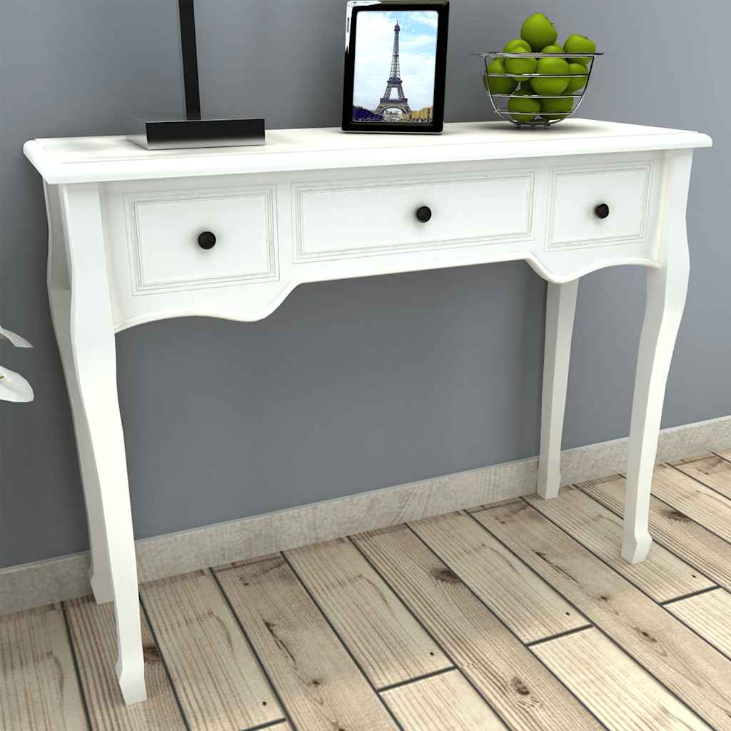 Console table with three drawers, white
