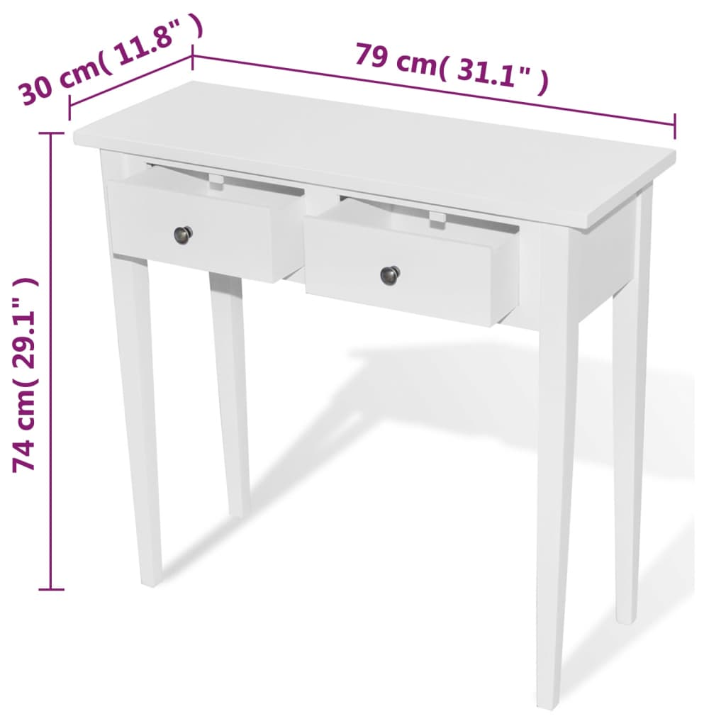 Side table with two drawers, white