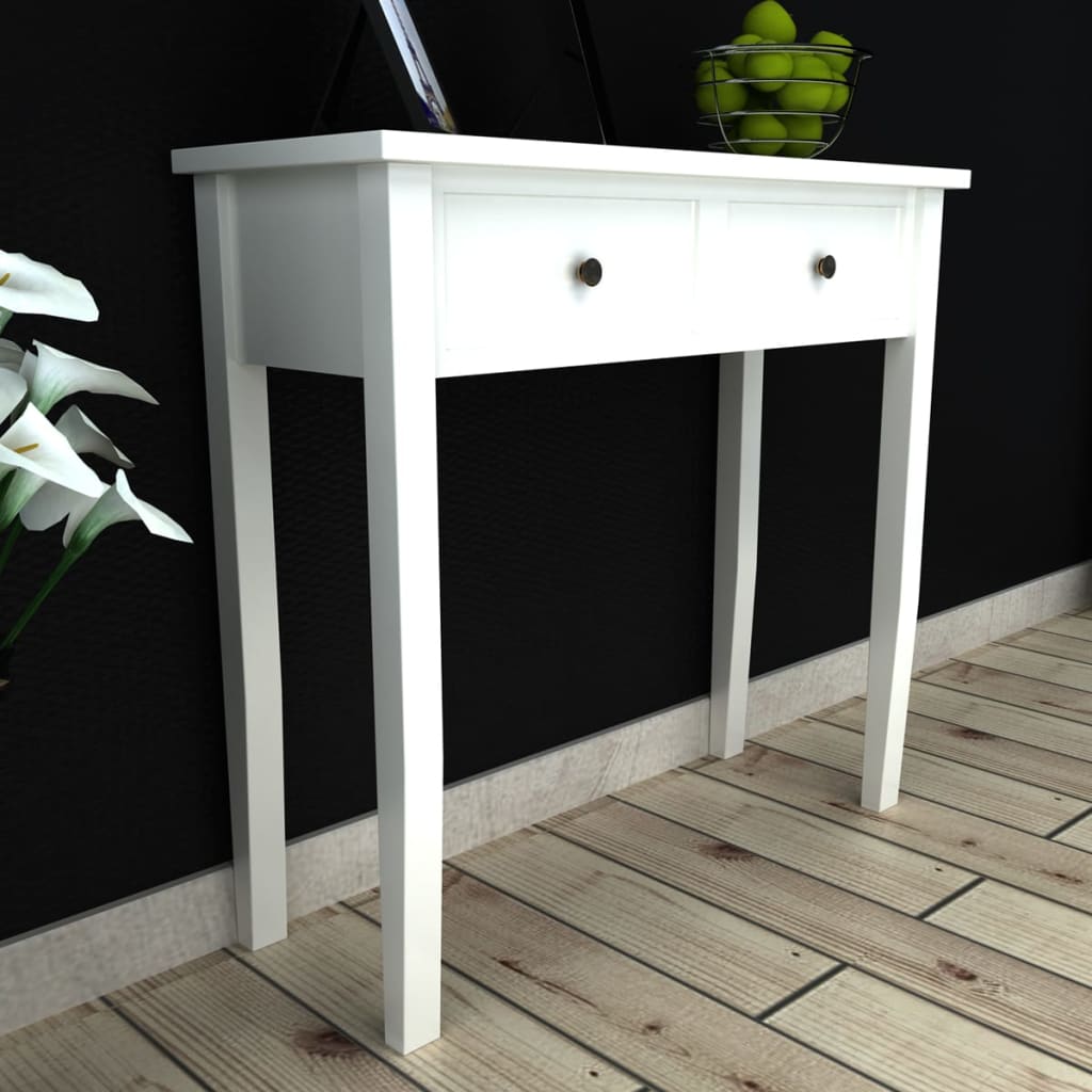 Side table with two drawers, white