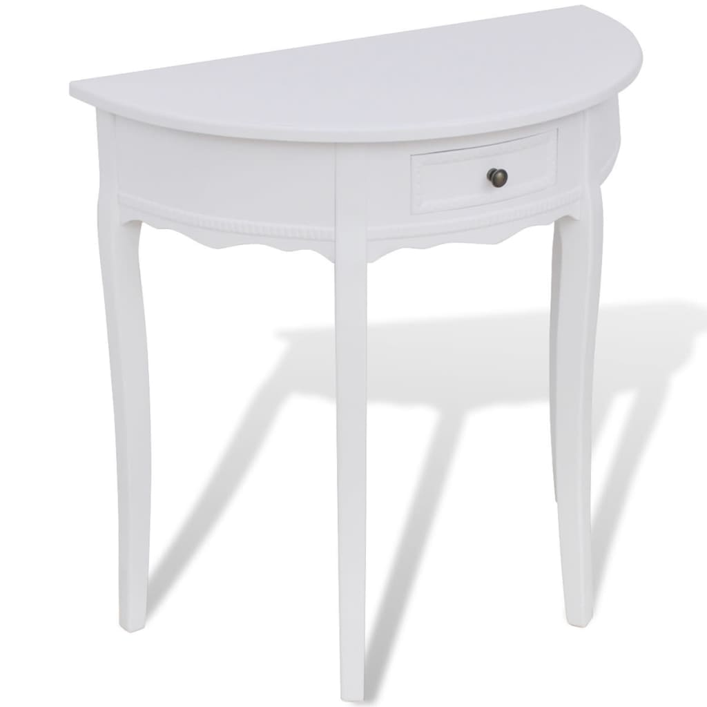 Console table with drawer, half-round, white