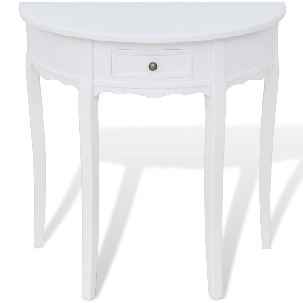 Console table with drawer, half-round, white