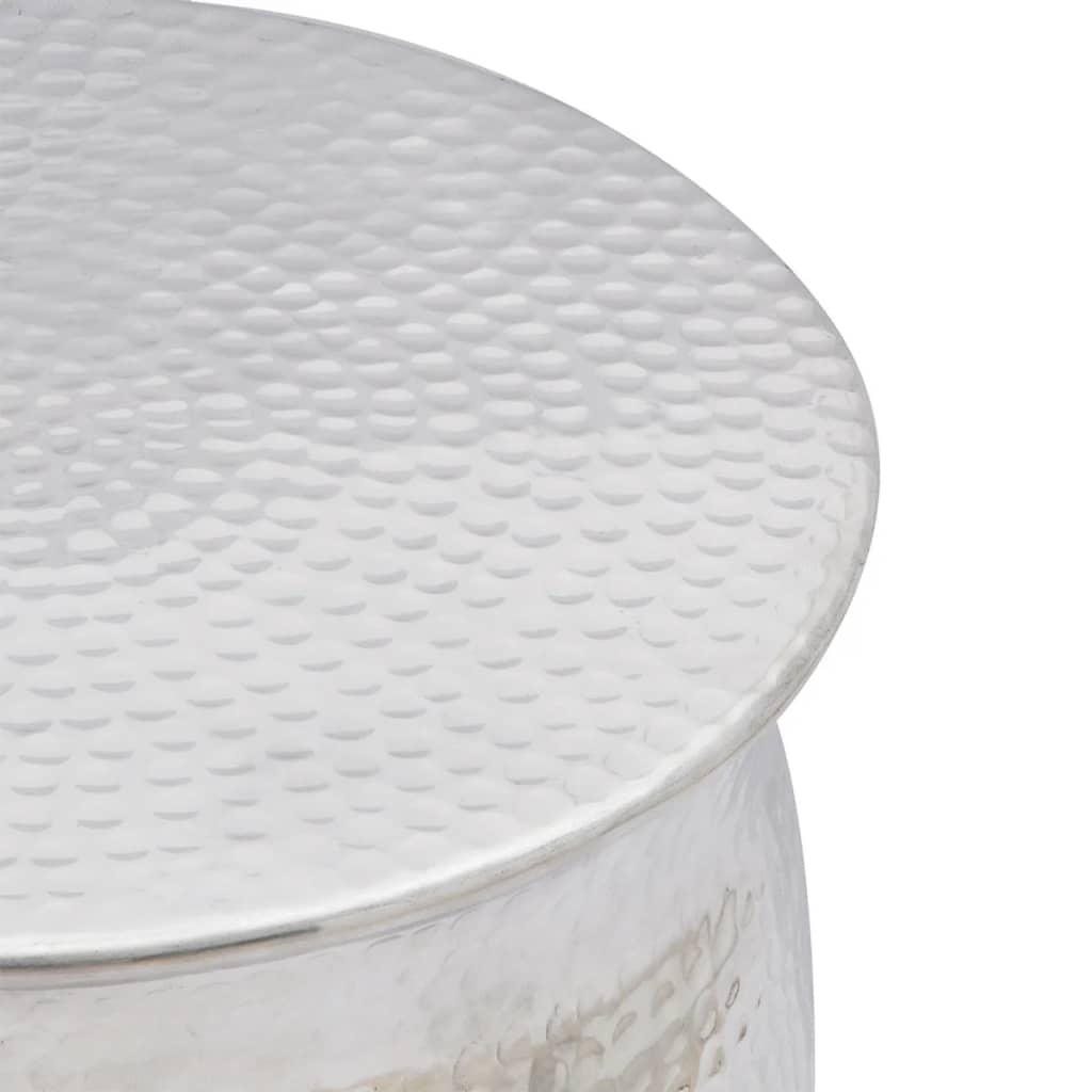 Side table/stool made of hammered aluminum silver