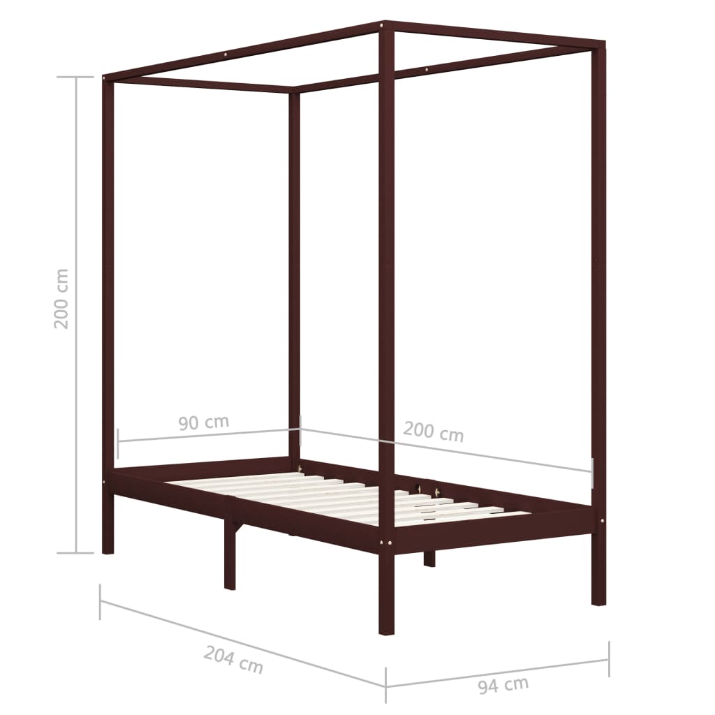 Sänghimmel utan madrass mörkbrun massivt trä 90x200 cm