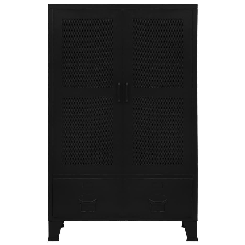 Kontorsskåp med nätdörrar industriell svart 75x40x120 cm stål