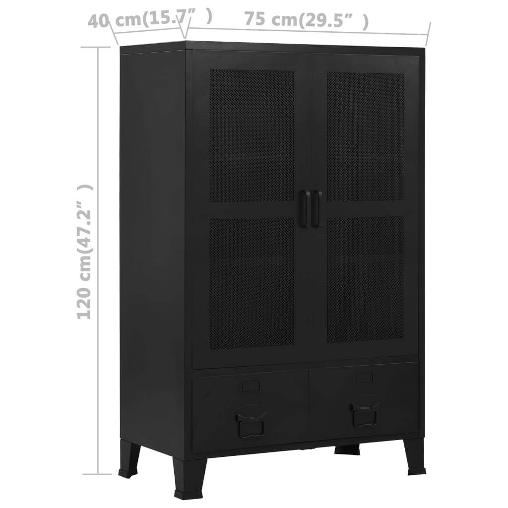 Kontorsskåp med nätdörrar industriell svart 75x40x120 cm stål