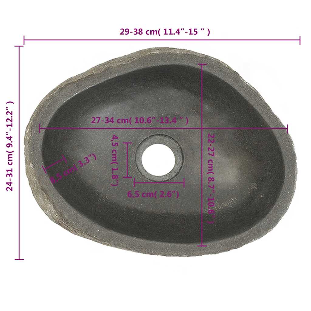 Handfat flodsten oval (29-38)x(24-31) cm