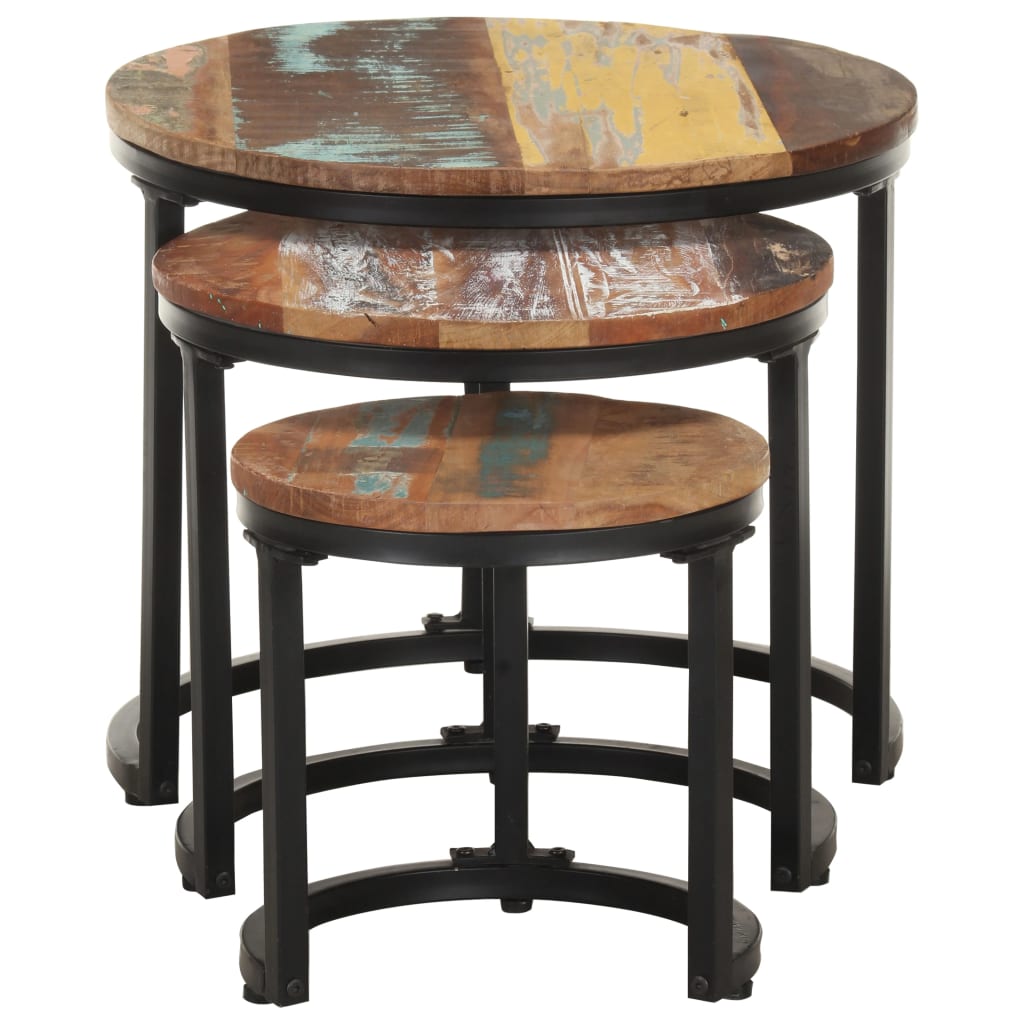 Side tables 3 pcs solid reclaimed wood