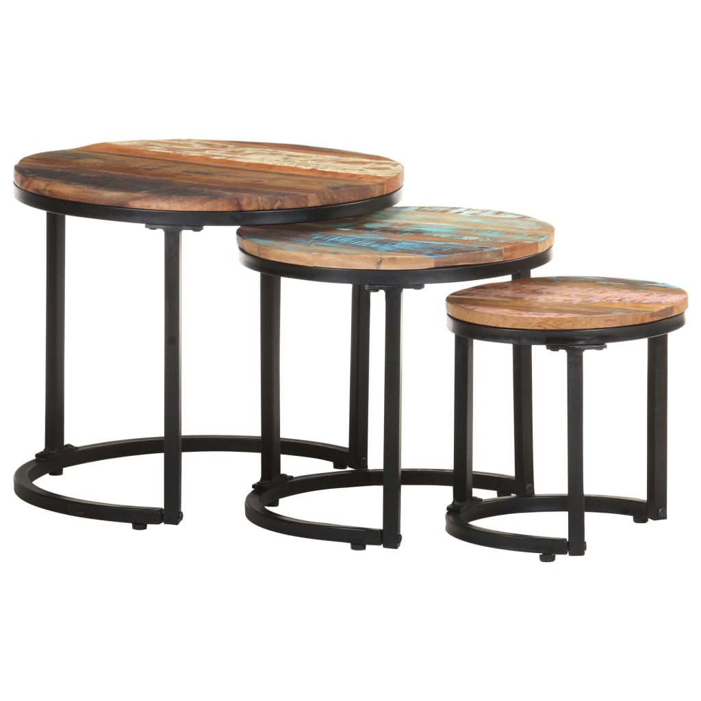 Side tables 3 pcs solid reclaimed wood