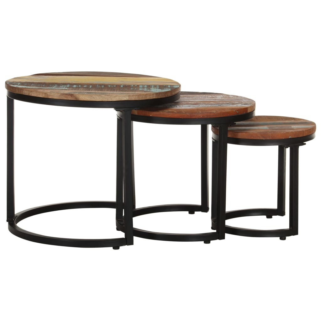 Side tables 3 pcs solid reclaimed wood