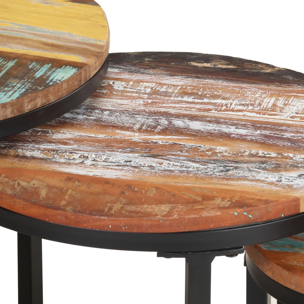 Side tables 3 pcs solid reclaimed wood