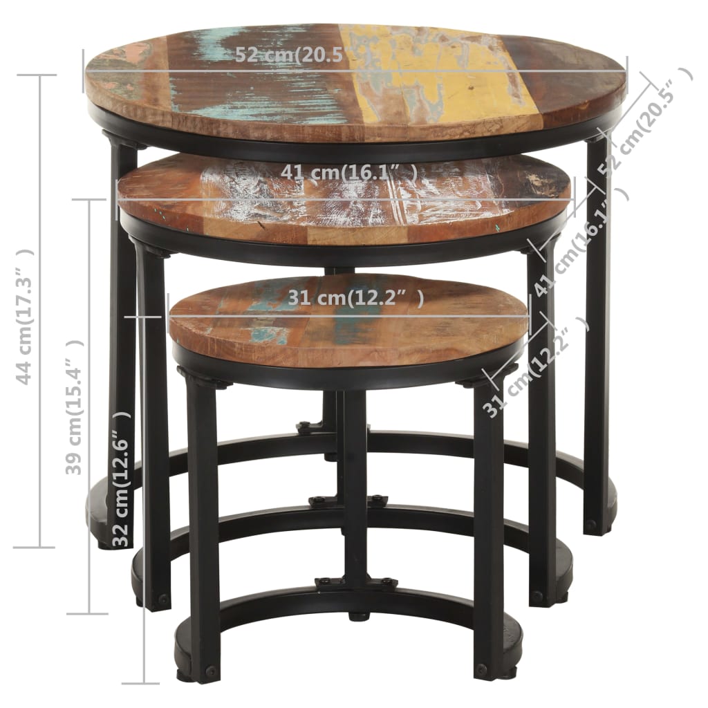 Side tables 3 pcs solid reclaimed wood
