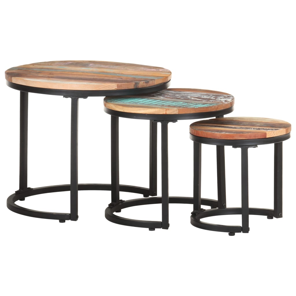 Side tables 3 pcs solid reclaimed wood