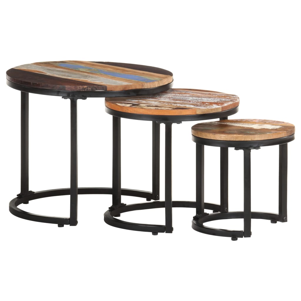 Side tables 3 pcs solid reclaimed wood
