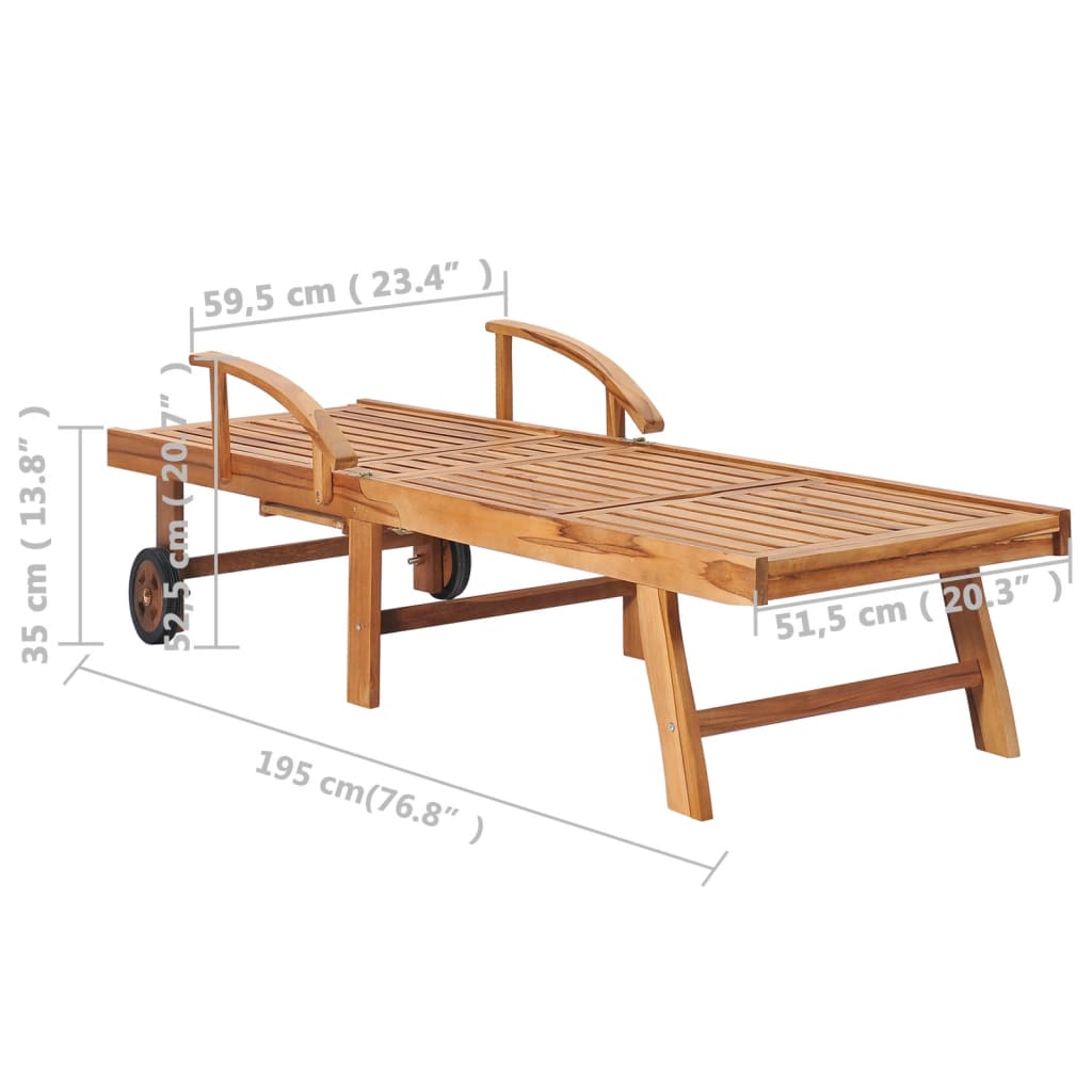 Solsäng med bord och dyna massiv teak