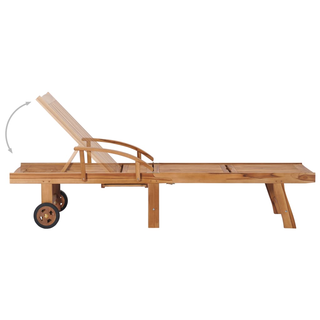 Solsäng med bord och dyna massiv teak