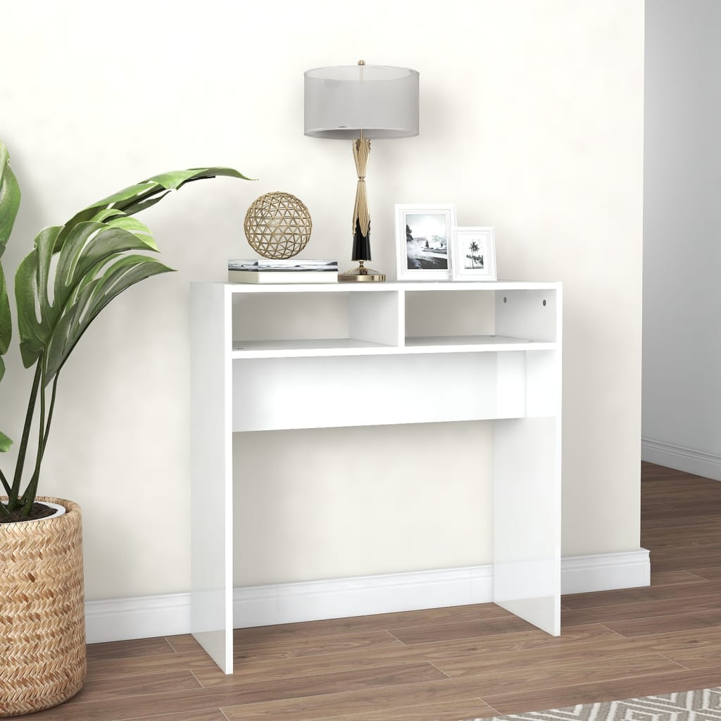 Sidobord vit högglans 78x30x80 cm konstruerat trä