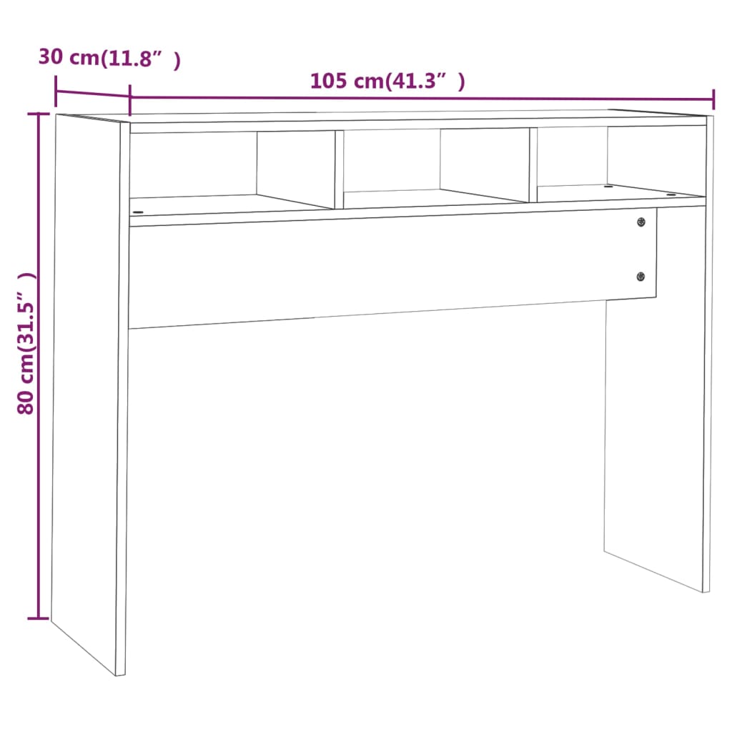 Konsolbord betonggrå 105x30x80 cm konstruerat trä