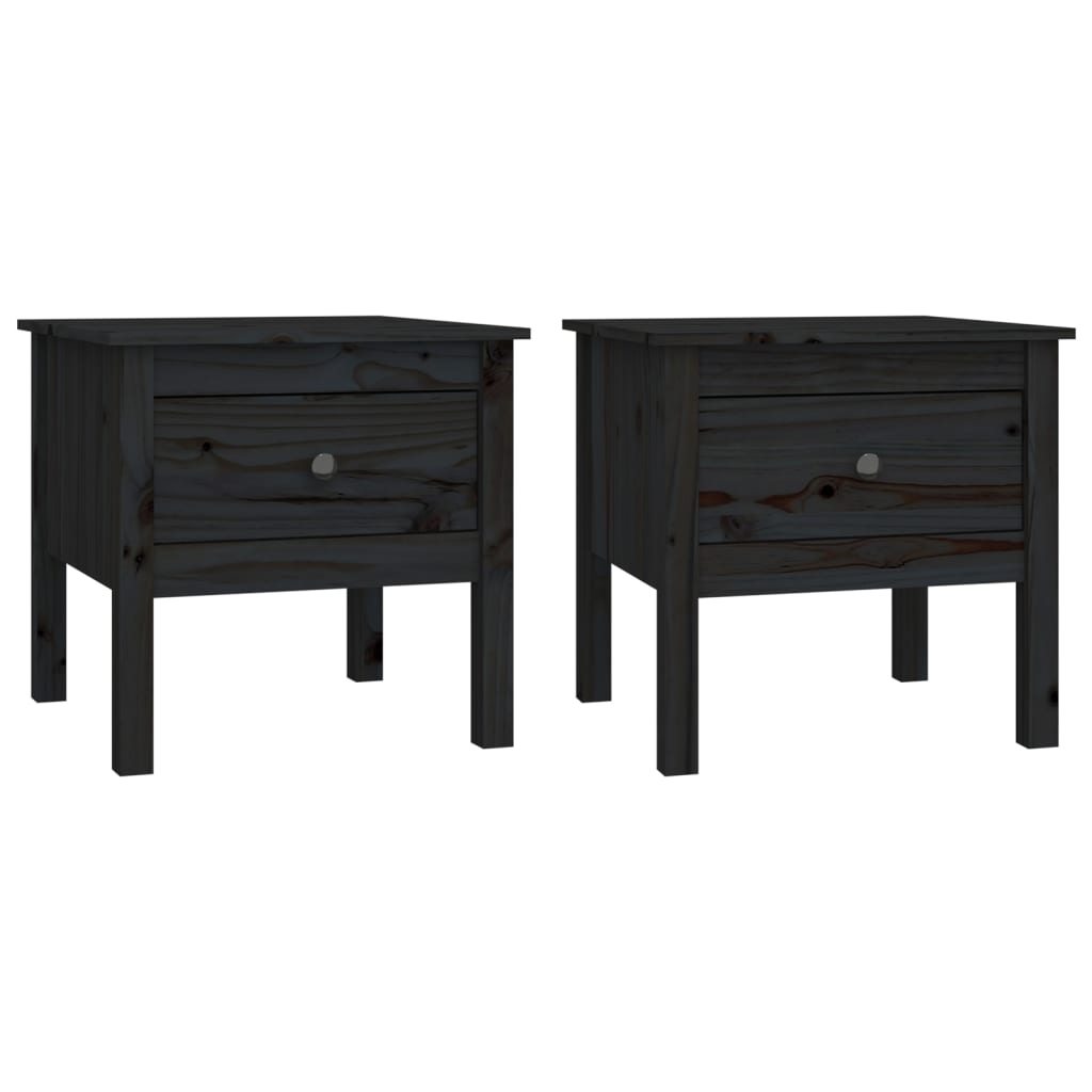 Side table 2 pcs black 50x50x49 cm solid pine wood