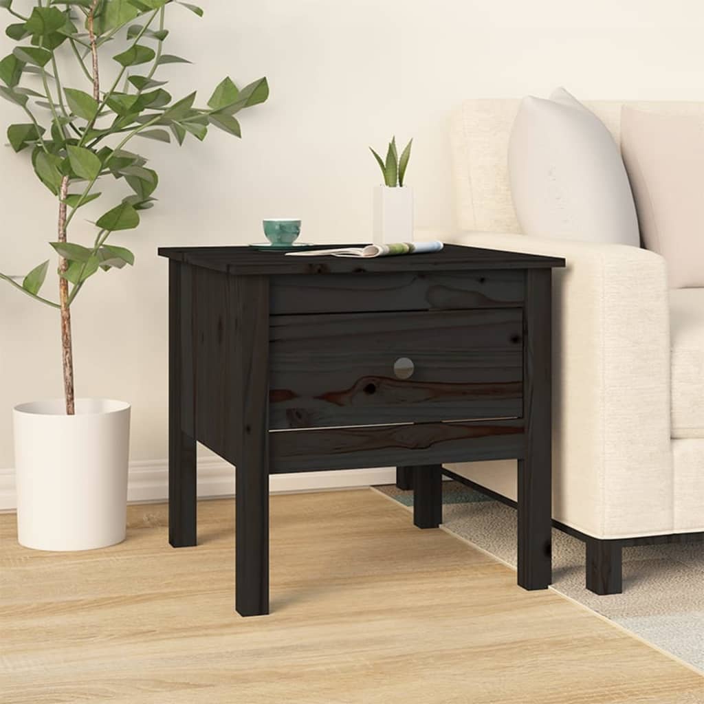 Side table 2 pcs black 50x50x49 cm solid pine wood