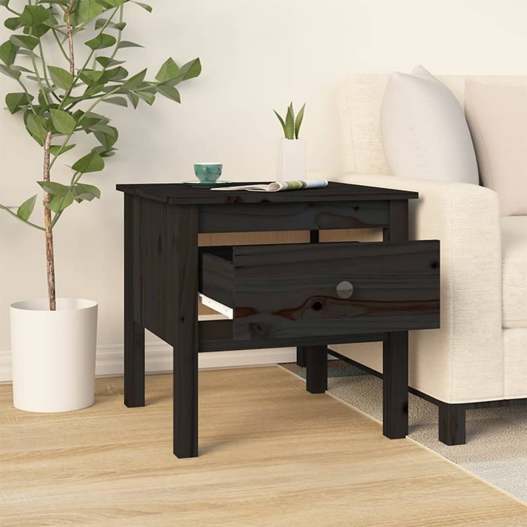 Side table 2 pcs black 50x50x49 cm solid pine wood