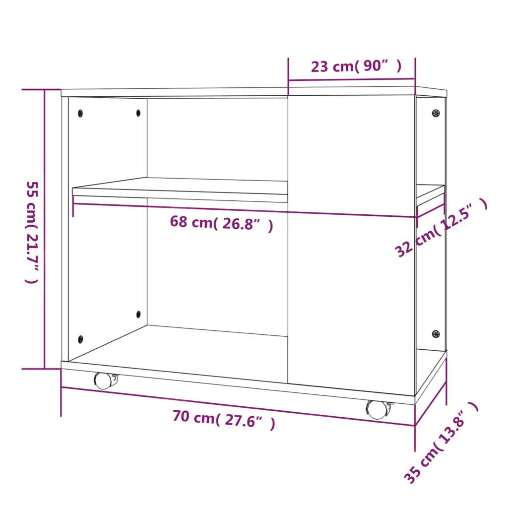 Sidobord brun ek 70x35x55 cm konstruerat trä