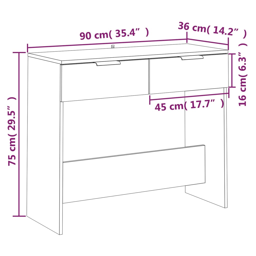 Konsolbord betonggrå 90x36x75 cm konstruerat trä