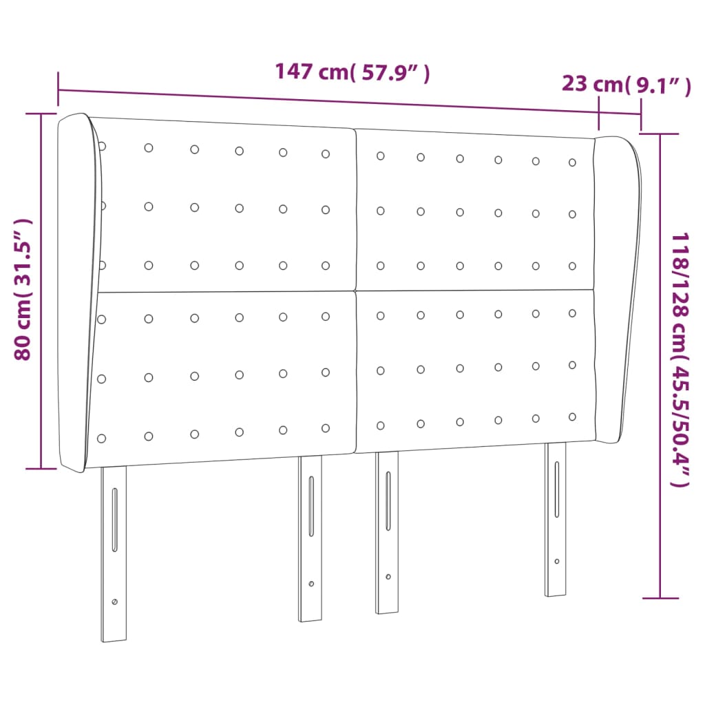 Bed headboard with edges pink 147x23x118/128 cm velvet