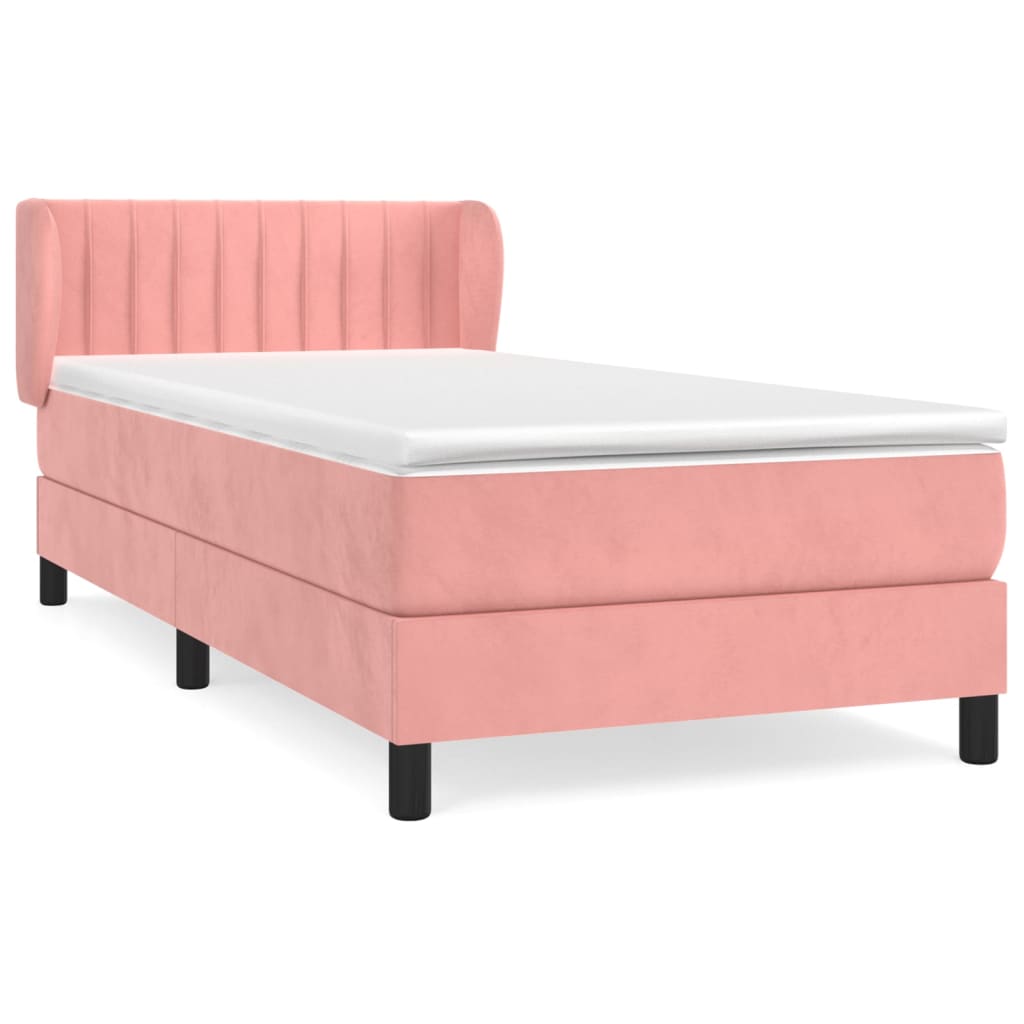 Frame bed with mattress pink 80x200 cm velvet