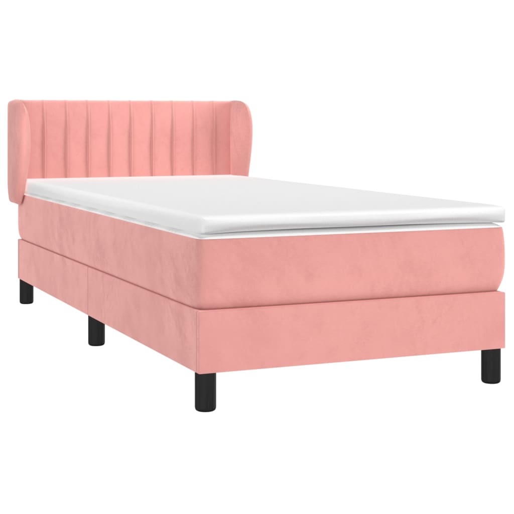 Frame bed with mattress pink 80x200 cm velvet