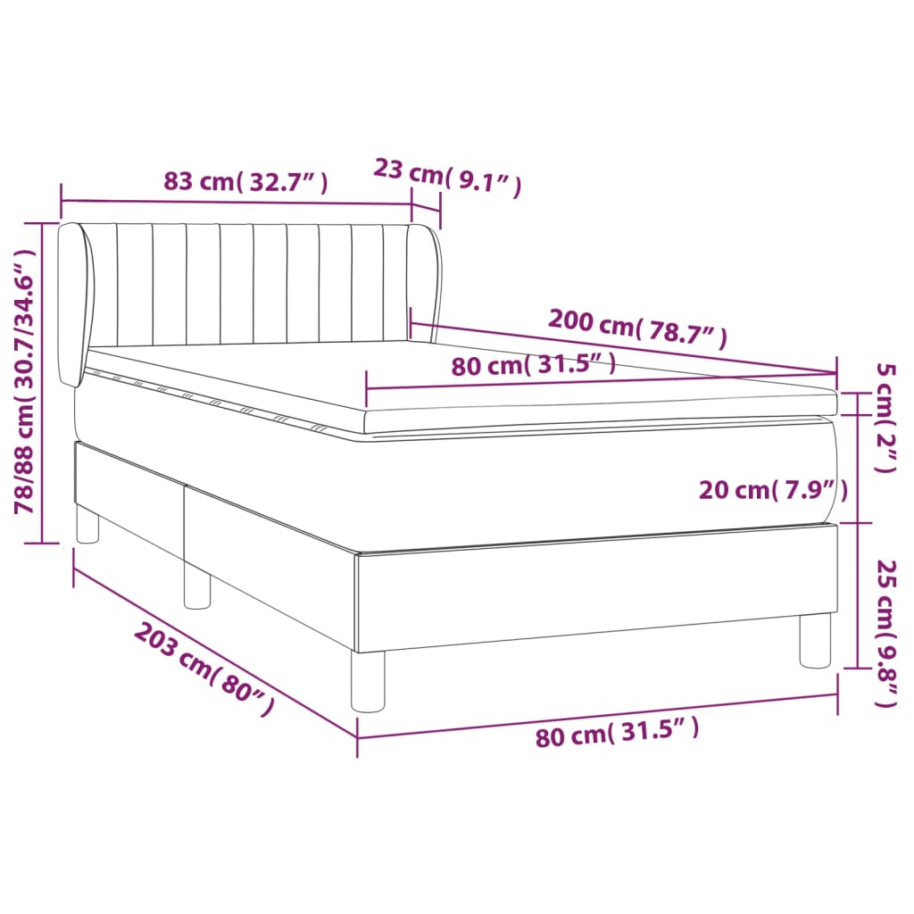 Frame bed with mattress pink 80x200 cm velvet
