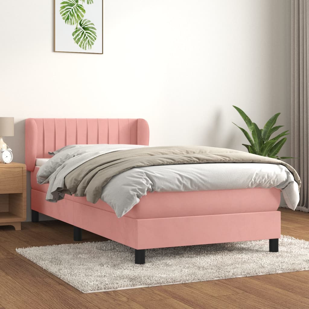 Frame bed with mattress pink 80x200 cm velvet