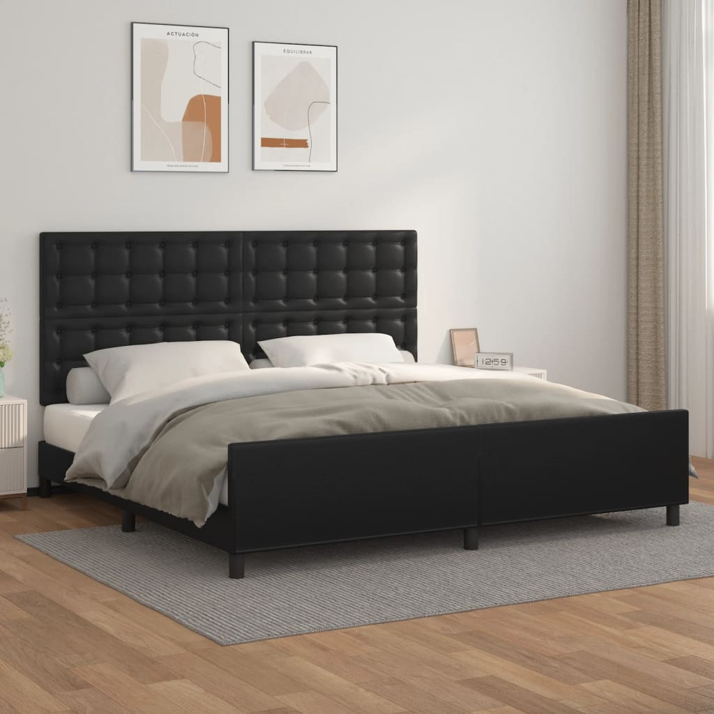 Bed frame with headboard black 200x200 cm faux leather
