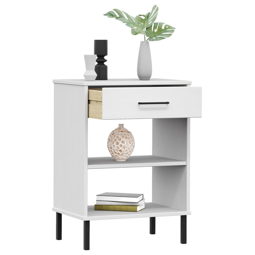 Konsolbord med metallben OSLO vit massiv furu