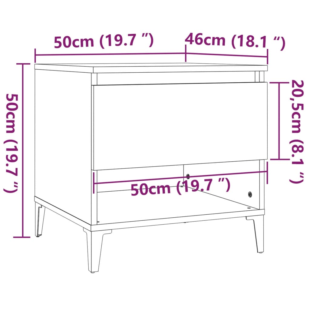 Sidobord vit högglans 50x46x50 cm konstruerat trä