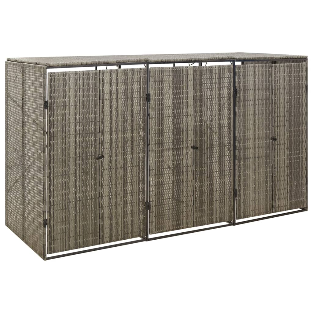 Skjul för tre soptunnor grå 207x80x117 cm konstrotting