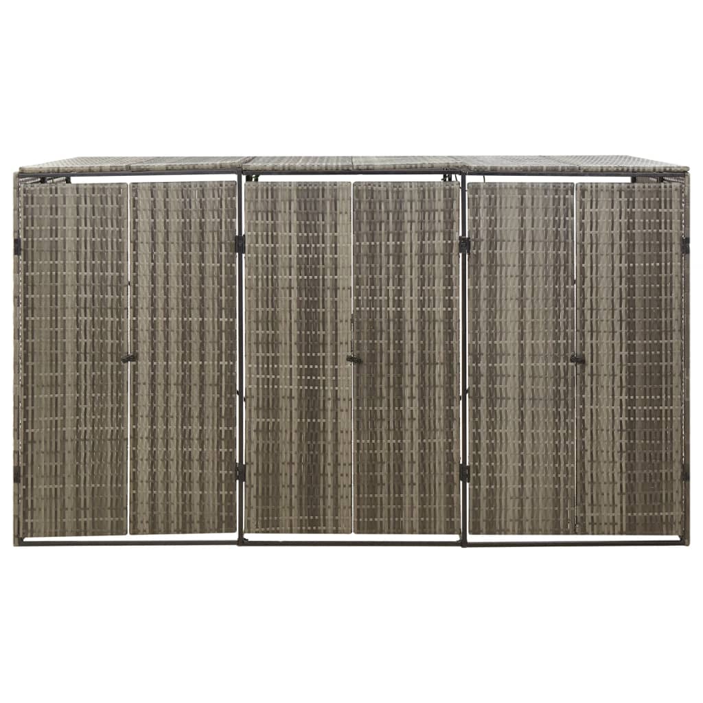 Skjul för tre soptunnor grå 207x80x117 cm konstrotting