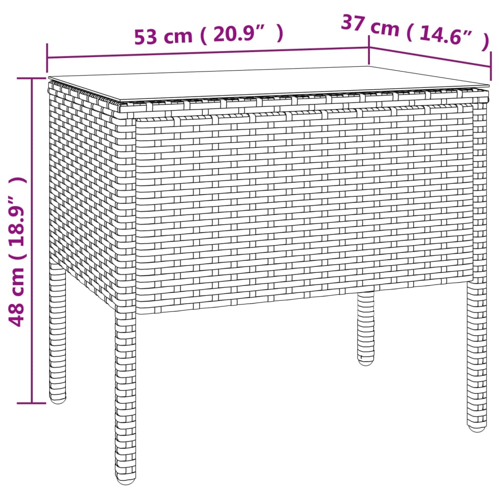 Sidobord brunt 53x37x48 cm konstrotting och härdat glas