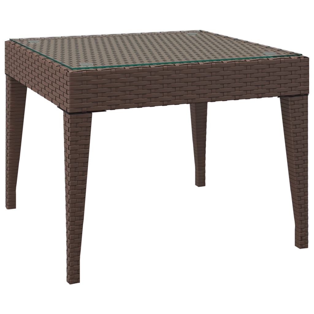 Side table brown 50x50x38 cm artificial rattan and tempered glass