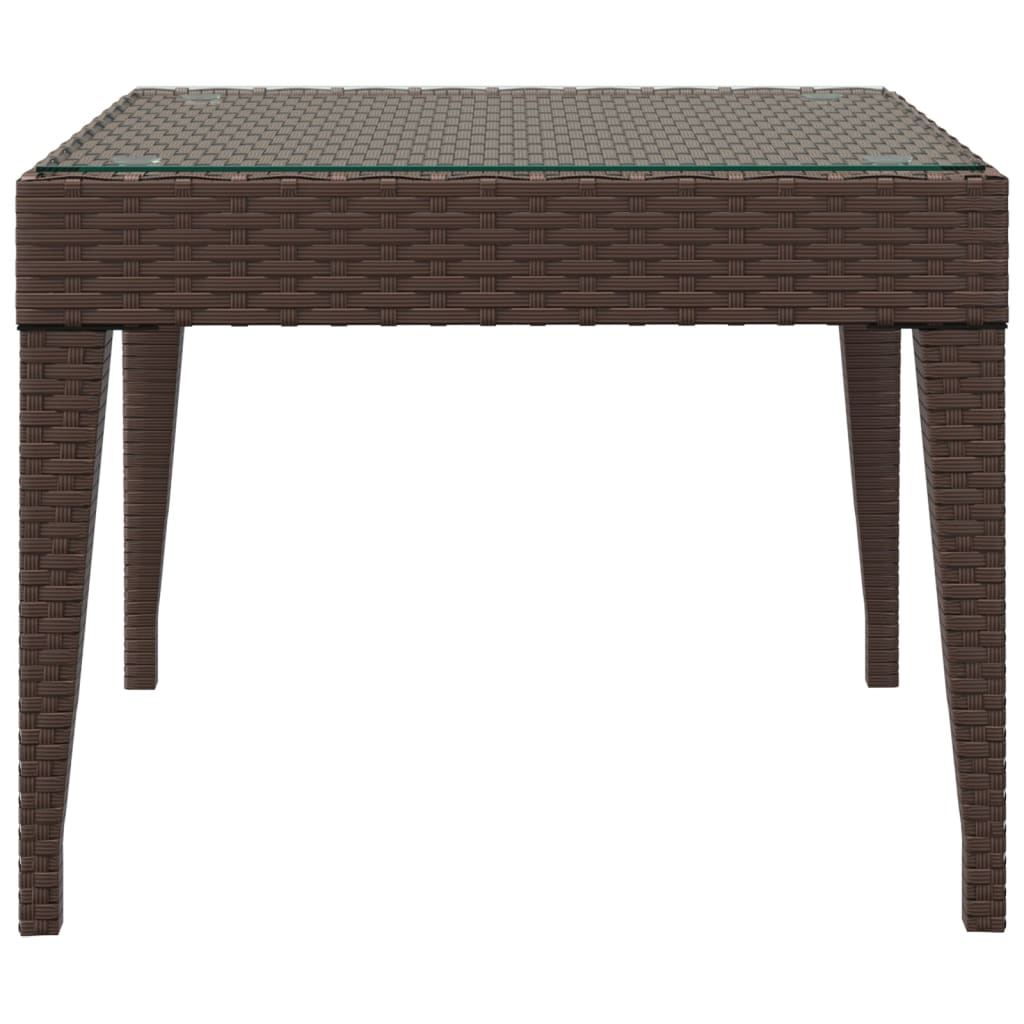Side table brown 50x50x38 cm artificial rattan and tempered glass