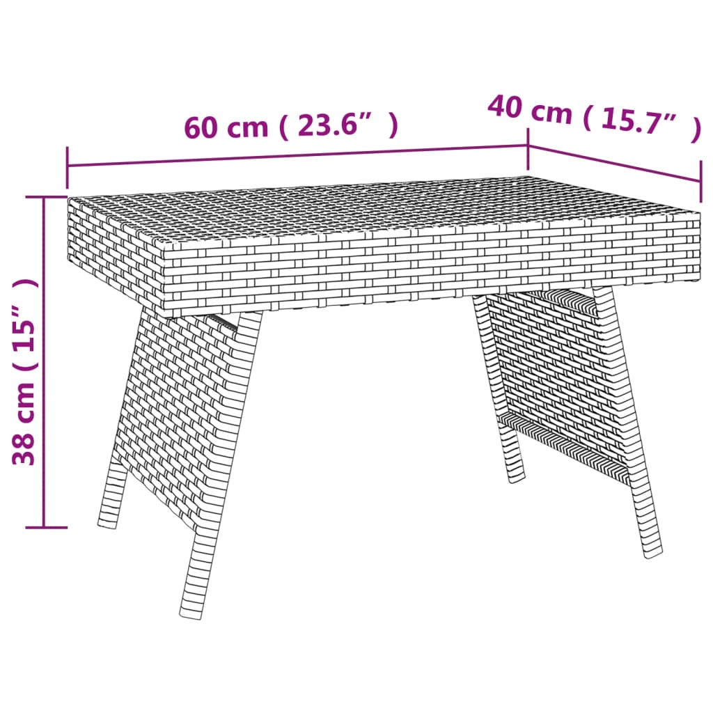 Folding side table black 60x40x38 cm synthetic rattan