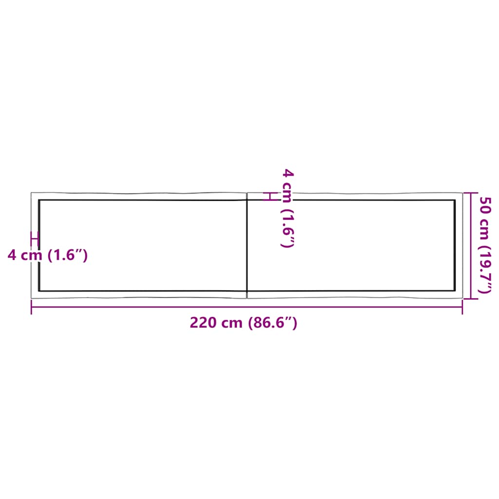 Bordsskiva 220x50x(2-6) cm obehandlad massiv ek levande kant