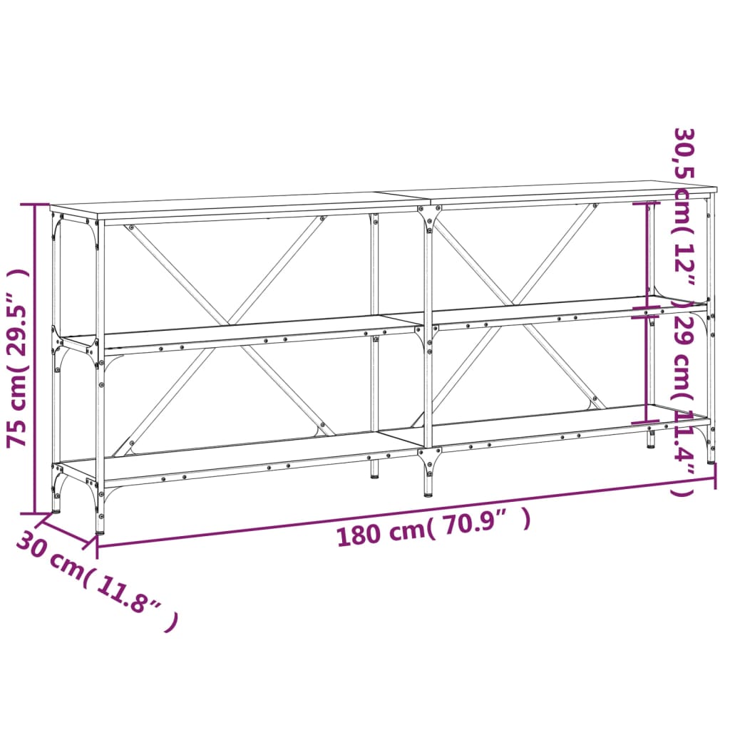 Konsolbord svart 180x30x75 cm konstruerat trä och järn