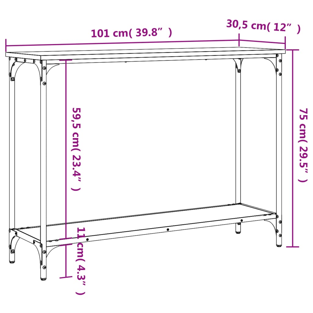 Side table smoked oak 101x30.5x75 cm engineered wood