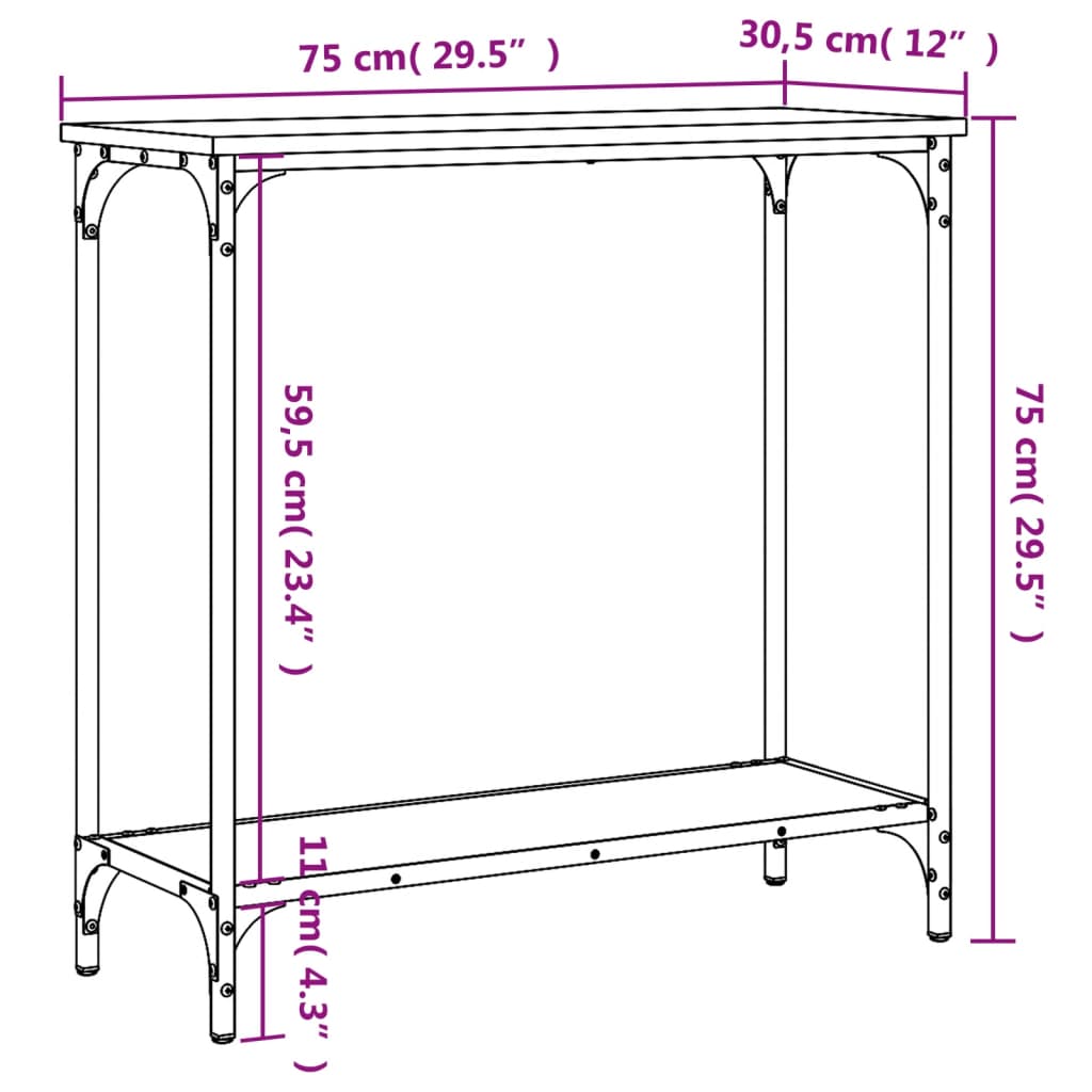 Console table black 75x30.5x75 cm engineered wood