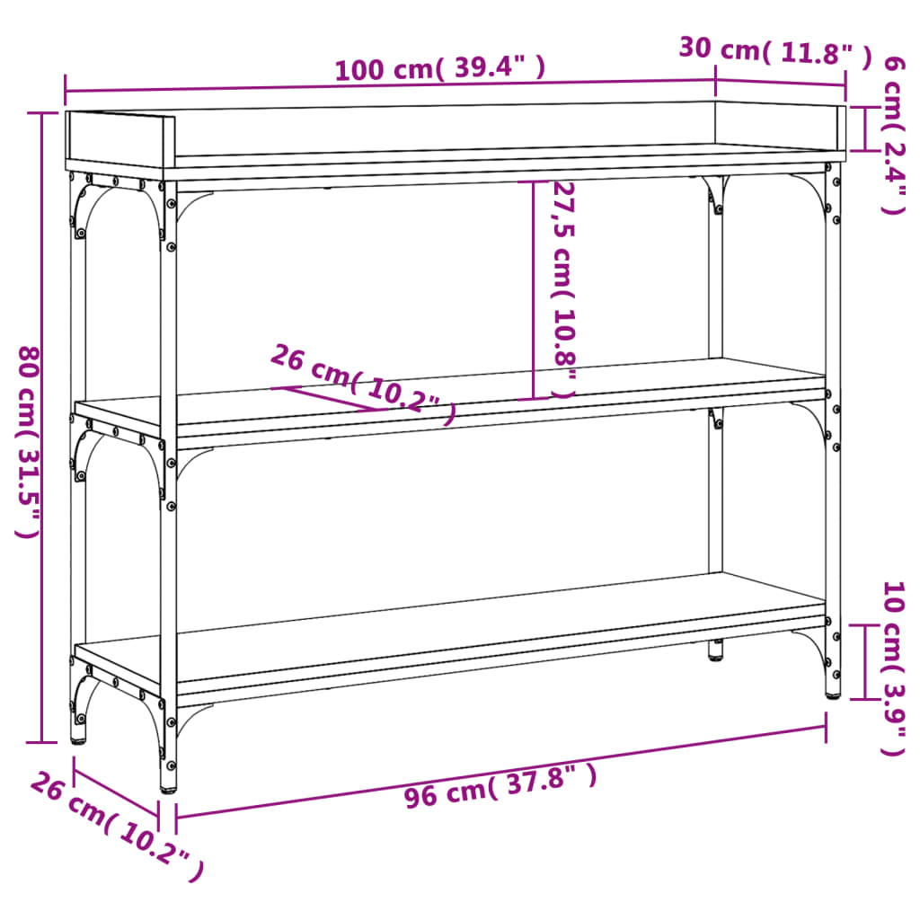 Console table with shelves sonoma oak 100x30x80 cm